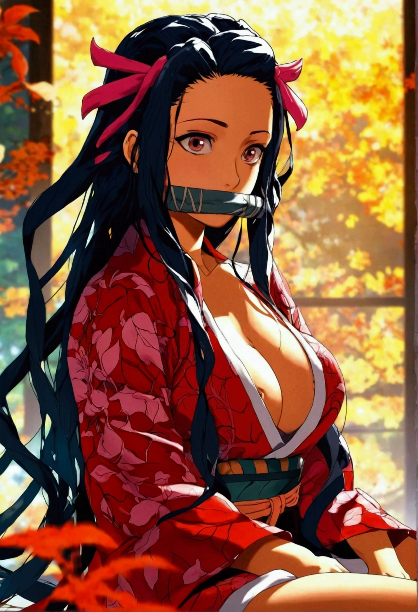 Nezuko - Normal/Demon - Demon Slayer,with averted legs, shows her vagina and anus,in sexy position