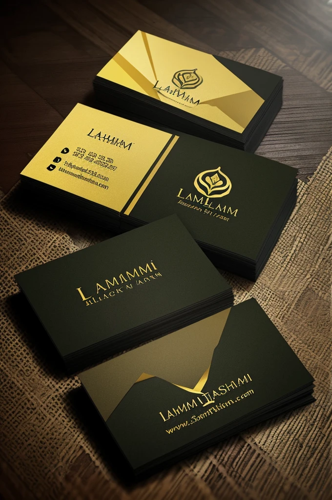 business card for nail salon name lakshmi with black olive green and gold color something elegant