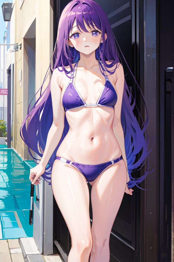 Small breasts、Random Swimsuit、Light purple hair、Semi-long hair、Pale purple eyes、Wet、、Looks like she&#39;s about to cum、Glamorous expression、Blushing、Random Swimsuit、Patterned swimsuit、Undressing、、Ocean、Sandy Beach、M-shaped legs、Random pose,、Light purple hair、Semi-long hair、Pale purple eyes、night、、、Blushing、Perfect hands、Detailed hands、	masterpiece, best quality, 1 girl, 独奏, large breasts, purple eyes, bangs, black hair, braids hair, pool, in the pool, (wet:1.1), water drops, one-piece swimsuit, (strap slip:1.3), nsfw, nipples
