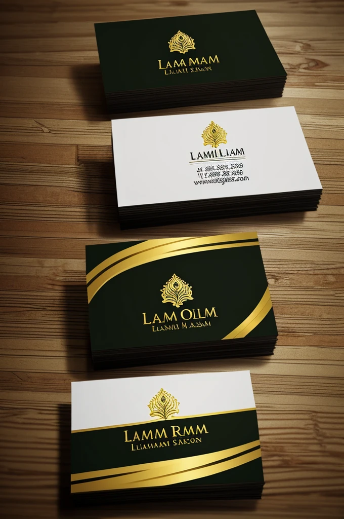 business card for nail salon name lakshmi with black olive green and gold color something elegant