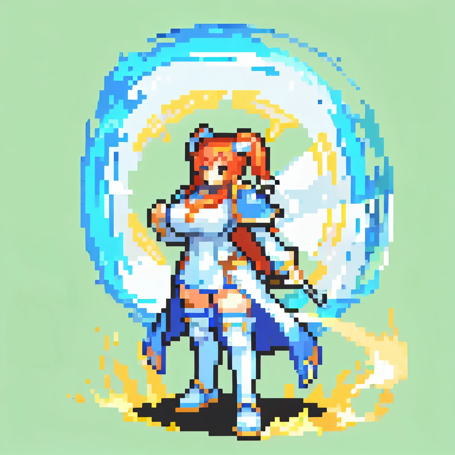 (masterpiece high quality), (solo), (girl), (huge tits), (Cleric outfit), (fire emblem sprite), (standing), (no effect)