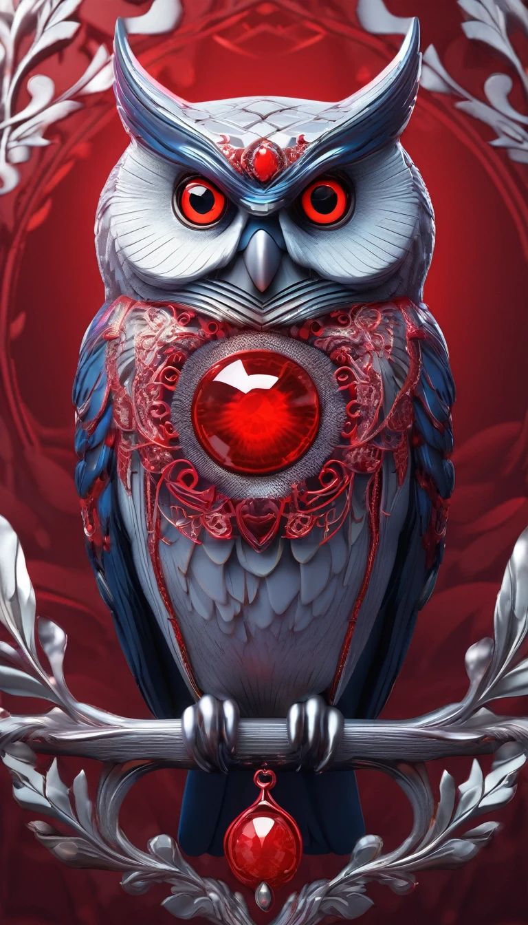 Illustration of an owl with red eyes, Unreal Engine rendering + goddess, very detailled , B Global Lighting, Exquisite and beautiful jewelry, Top trends in cgisociety, Motion Graphics, rossdraws global illumination, CG Association