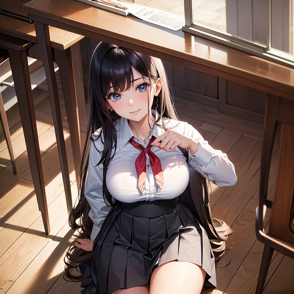 Beauty lying in bed, slender body, super big breasts、(masterpiece, best quality),
1girl, undressing, sitting, wariza, lower body, head tilt, orange juice on table, bottle, plate,
BREAK girl, 15 yo, (:1.5), black hair, medium long hair, (straight hair:1.1), (braid:0.8), grey eyes, ultra detailed eyes, (huge breasts:1.1), hanging breasts, (tareme:1.3), smile, nose blush, sleepy, grin, open mouth,
BREAK school uniform, (white collared shirt:1), long sleeves, red neck ribbon, (open cardigan:1), beige cardigan,
BREAK (blue checked skirt:1.1), white socks
BREAK living room, party, night,