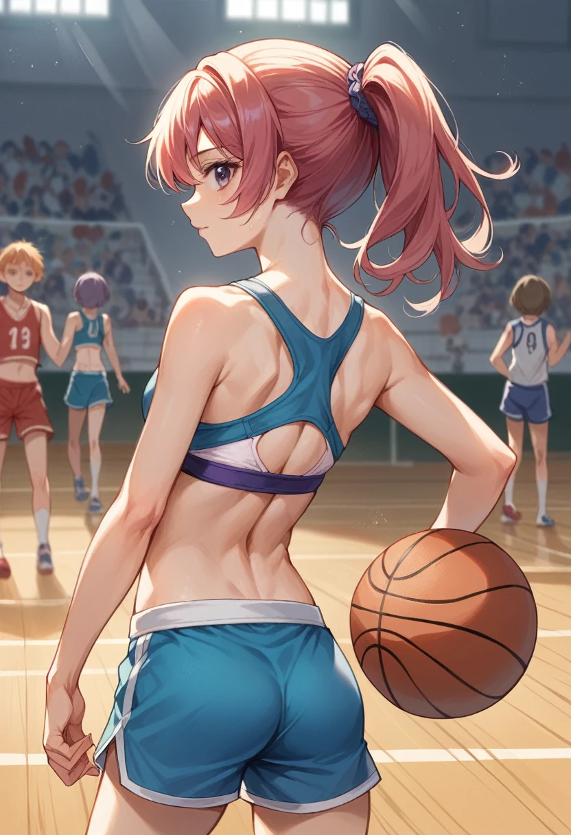 Body movement, young pretty gravure idol, Realistic young gravure idol, Young gravure idol, Young sensual gravure idol, sport bra and shirt, Young skinny gravure idol, sport bra and shorts, cute sportswear, wearing basketball jersey from behind