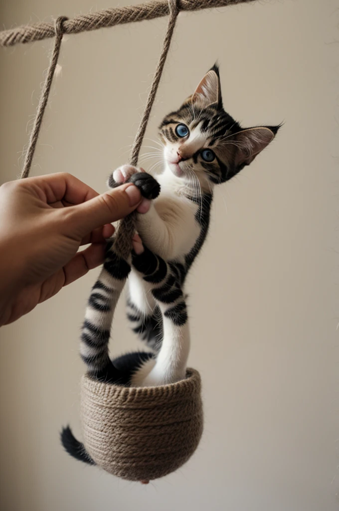 A kitten with its wool hanging