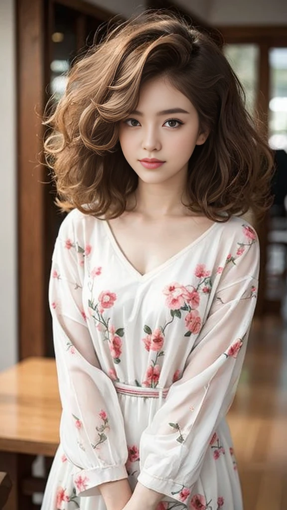 young 20 year old beautiful,white asian,hairstyle curly afro