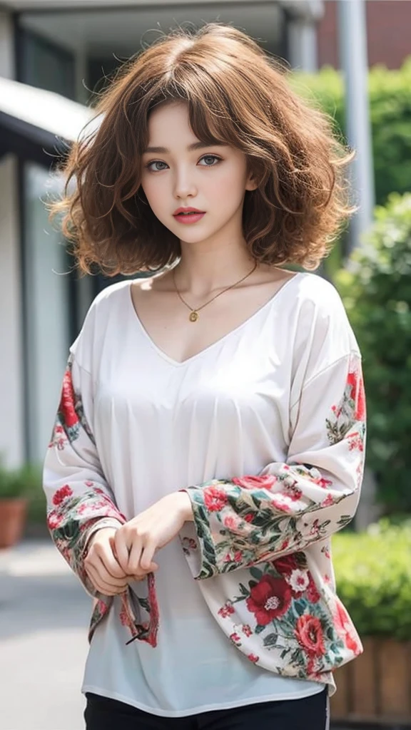 young 20 year old beautiful,white asian,hairstyle curly afro