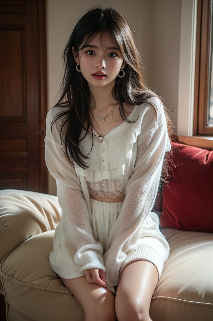 Swimwear、NFSW、(Highest quality:1.4),(masterpiece:1.4),(Realistic:1.4),(Realistic:1.2),(超High resolution, RAW Photos:1.4),(High resolution, Very detailed:1.2),(8K:1.2),View your viewers,Cinematography,One Girl,skeletally correct，Black-haired woman，(Small earrings，necklace，，View from the front),（，Ocean