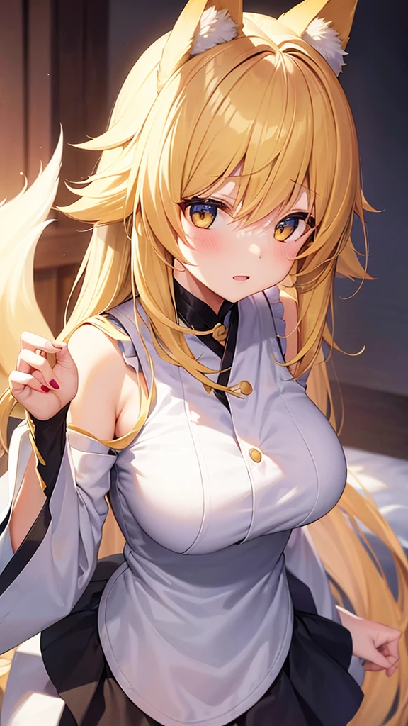 Girl with white kitsune ears and yellow hair
