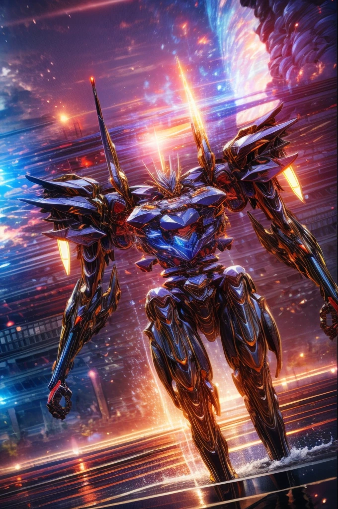 (Obra de arte, melhor qualidade:1.5).Mech branco e azul com detalhes dourados, médio, segurando uma sniper azul grande. Extremely detaild, 8K, HDR, natural light, cinematic lighting, masterpiece-anatomy-perfect, Ultra HD, (Battlefield:1.5), RAW photo, metallic, professional, ultra-fine painting, perfect body proportions, anatomically correct, uhd, real texture material, Anti-Aliasing, FKAA, TXAA, SSAO, Post Processing, Post Production, Tone Mapping, CGI, VFX, SFX, Hyper maximalist, Volumetric, ultra photorealultra-detailed intricate details.