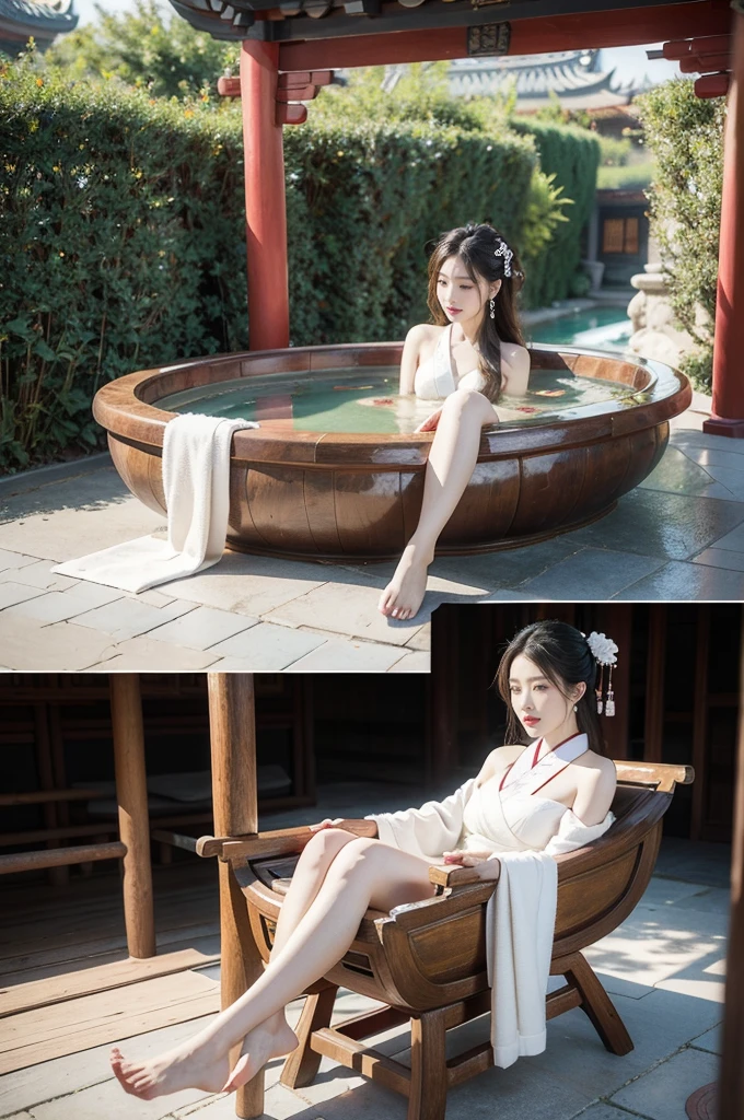 ```plaintext
"(((best quality))),(((ultra detailed))),(((masterpiece))),illustration,1girl,traditional Chinese dress,courtyard,surrounded by crowded crowds of old men,outdoor hot spring,delicate fabric,traditional hair style,innocent curiosity,vibrant red pillars,beams,pebbled path,sweet fragrance of flowers,Open-air hot spring,traditional bath towel,therapeutic steam,mystical aura,joy and camaraderie,snapshot of traditional Chinese lifestyle,age and gender blur,shared experience,relaxation and rejuvenation,essence of harmony and balance,deeply ingrained culture