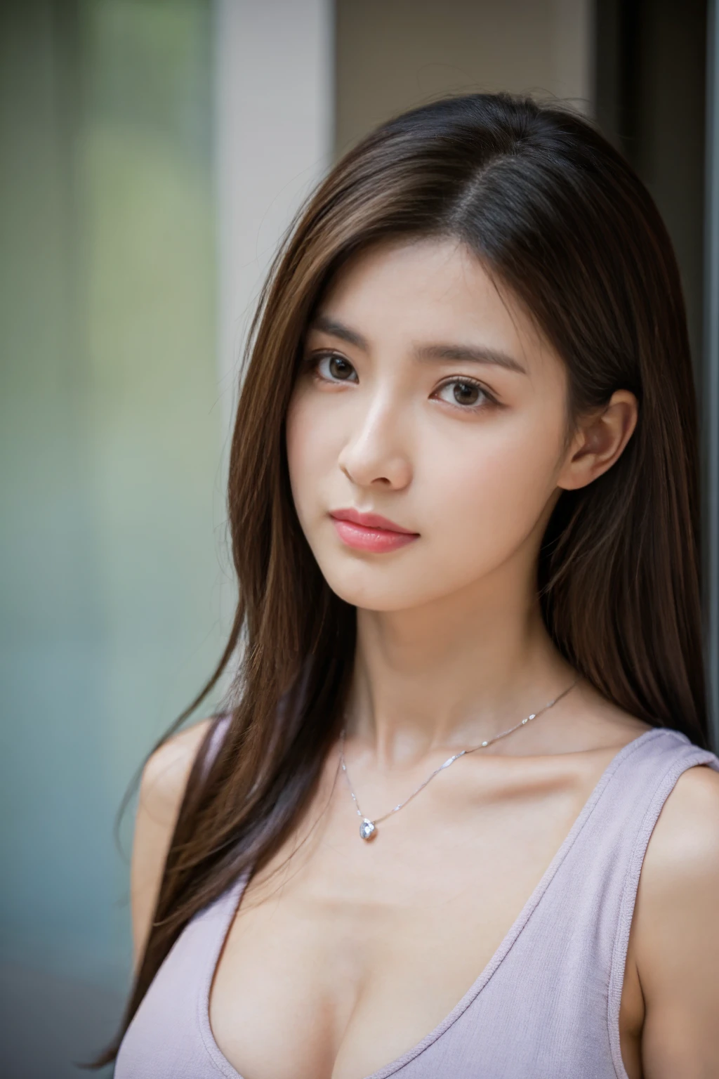 real picture,(lifelike, high resolution:1.3),(whole body:1.5), 1 girl with a perfect figure:1.4, Delicate facial features,Double eyelids,Long eyelashes,Tall nose,Wear a necklace,Long hair,Lean abdominal muscles:1.1 ,Random color T-shirt:1.2,Shorts of random color, Big , A little cleavage
