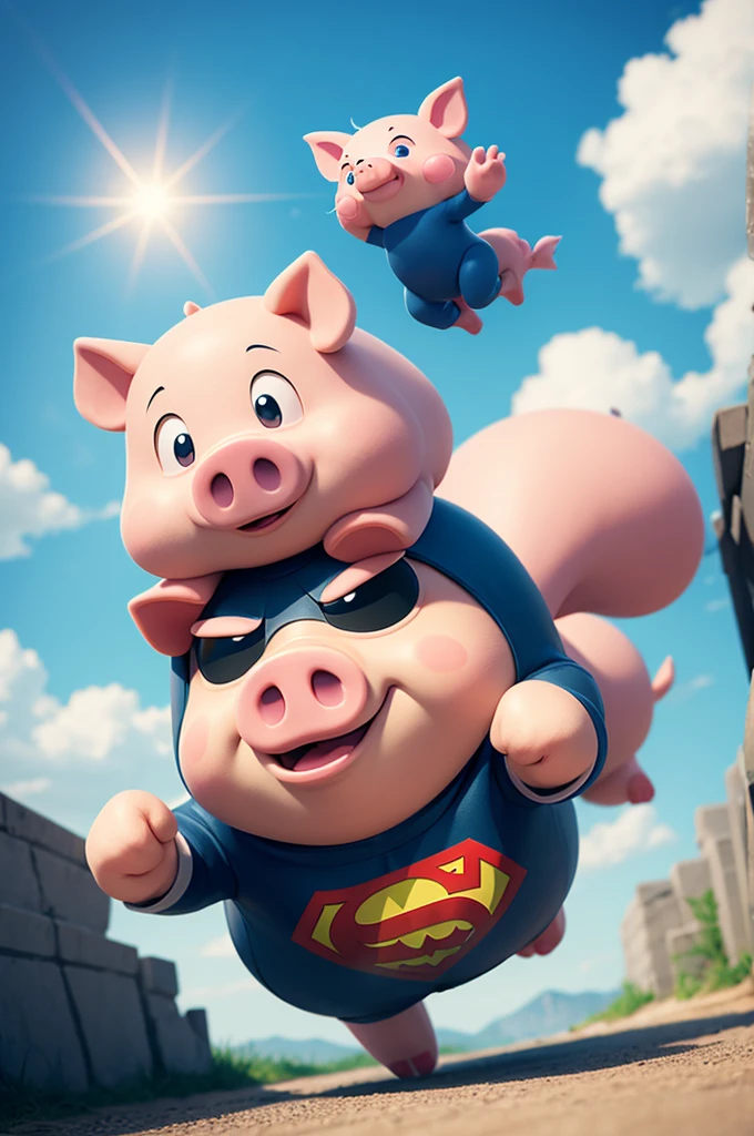 2d cartoon pig with super hero