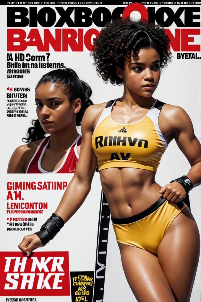 Magazine cover,Long hair,Beautiful sexy black woman(Wear sexy sportswear),,(dark skin),E7E48U,excited,Small Breasts,pubic hair