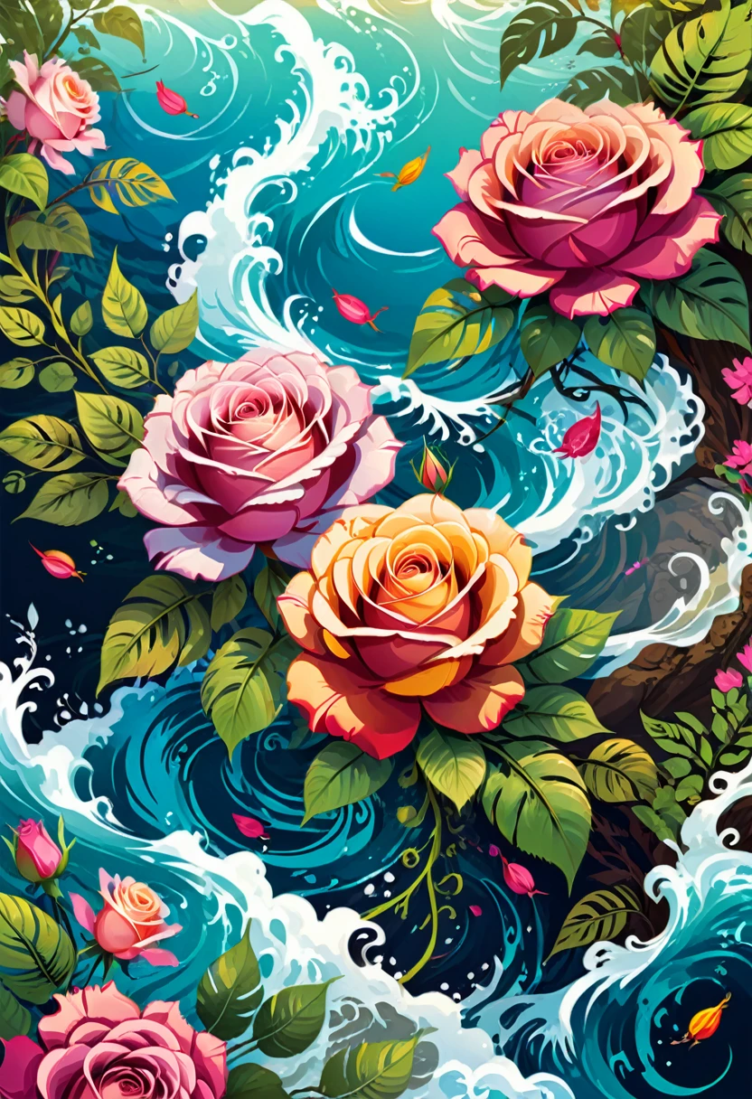 vectorial art, Colorful illustration with roses, At the center, swirly vibrant colors, high détail,Hawaii Background
(work of art, best qualityer, proffesional, perfect composition, very aesthetic, absurdrez, super verbose, details Intricate:1.3)