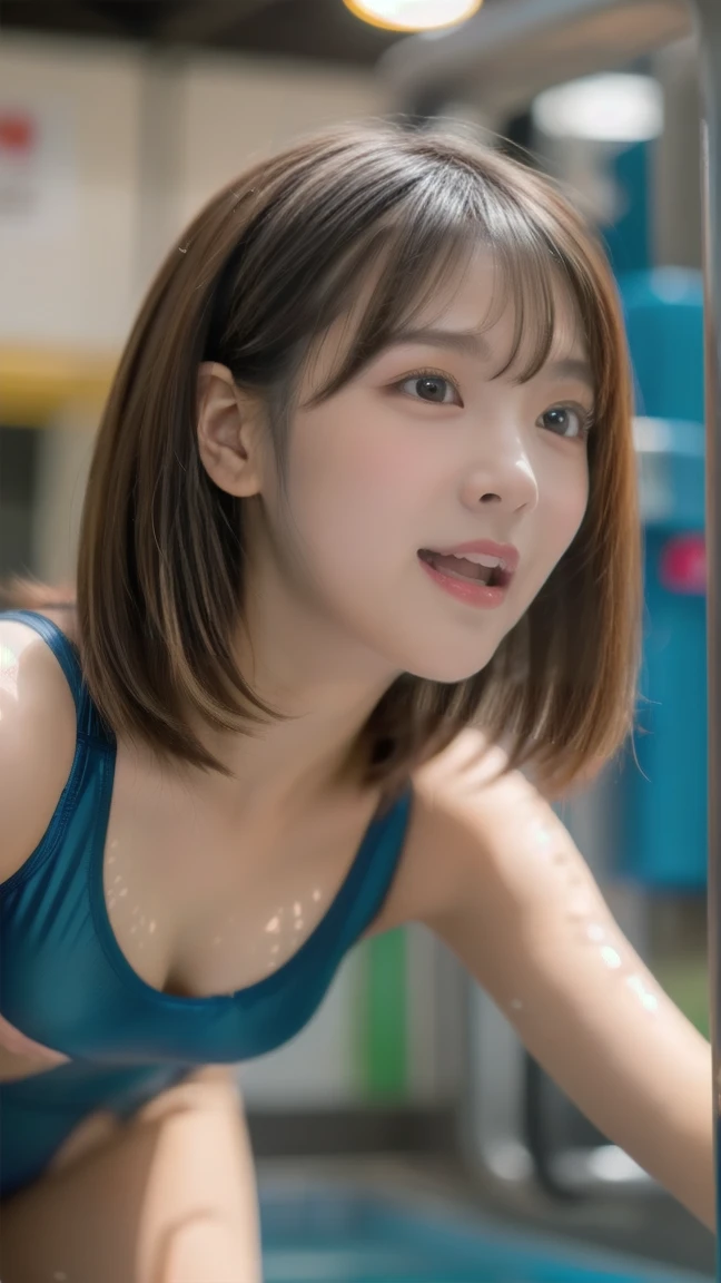 (Indoor swimming pool, Indoor swimming poolサイド), (Highly detailed skin, Beautiful realistic face, White skin, Pointed Chest, Small nipples, Perfect Anatomy, Realistic eyes, Natural Eyes, Brown eyes, Accurate eye focus, Accurate limbs), (Hyper Realist, Ultra-realistic, 4K, Attention to detail, Ultra-high resolution, Highest quality, masterpiece, in front, dynamic, boost mood, bold, Sharpness), (Thinning hair:2), (Soft Hair:2), (Straight hair:1.5), length, sleek bangs, Light copper amber hair, Hair on one eye, (Twin tail hair)(Big Breasts:1.3), expensive, Tight waist, Elongated arms and legs, Small hips, ((On all fours)), Dorsal position, Push up your hips, Protruding hips, Emphasize the hips, The swimsuit is digging into her butt, smile, Full body portrait, 全身を撮Shadowする, Chest to chest, Accentuate your breasts, Looking into the camera,(Mechanical Girl)、（Mystical Expressions）、Highest quality、masterpiece、Ultra-high resolution、(Photorealistic:1.4)、RAW Photos、Glowing Skin、((Ultra-realisticなディテール)) ,Global Illumination、Shadow、Octane Rendering、8K、Super sharp、huge 、Bare skin exposed in the cleavage, Intricate decorative details、More about Japan、Very intricate details、Realistic Light、CG Society Trenrow Eyes、Eyes shining at the camera、very aesthetic, best quality, ahegao, strong facial expression,(sharp eye:1.2),(scowl:1.1),(embarrassed,blush:1.3),(steam:0.8),(wet:0.8),(sweat:0.8),(trembling:1.3),(parted lips:1.3),(harf open eyes:1.4),(feeling weak:1.5)blush, sweat,1girl and 1girl, girl's spread arms, grabbing breasts, grabbing from behind, ((open mouth)),((Bellowing outburst)), ((Heart-rending frown)),(rolling eyes) ,(((wince))),tears, tongue out,realistic, intricate, overall detail}}, girl being milked, mechanical restraints, stationary restraints, ((two transparent milking machine are attached to the nipple, dairy plant milking machine connect to nipple)), suctioned breast milk, breast milk flow into transparent funnel tube, nsfw, 1 girl, naked, bent over, arms behind back, nipples, navel, sad, tearful, indoor, (milking plant), dairy (plant milking machine), (transparent funnel tube), milk tanks, cowboy shot, facing the front, straight-on, highly detailed,((many tentacles bound wrists)),((many tentacles bound arms)),((many tentacles bound legs)),tentacles,((tentacles sex)), vaginale,((Molester&#39;s Lottery,Sticky pleasure torture,Fingers that know the woman&#39;s erogenous zones,A pleasure that blows away reason,Climax despite refusal,Familiar body contact,Embarrassing pleasure over and over again, With obscene hands on my aching body,Woman and woman&#39;s tongue,Stringy raw saliva exchange,A machine that thoroughly examines a woman collects her love juices,Nipples squeezed by a machine,A world ruled by ruthless machines,Pleasure punishment by a tireless machine,Machine rape where an inorganic device stimulates the erogenous zone and brings about an orgasm,Brainwashing Training,I can cum over and over again just from my nipples,Relentlessly playing with her nipples,Sensitive nipples are played with over and over again,Lesbian Massage