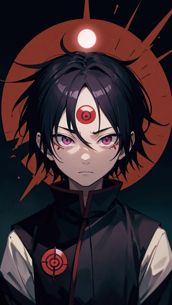 Boruto Uzumaki, black cerebellum, Eyes red, white outfit, with an intimidating gaze