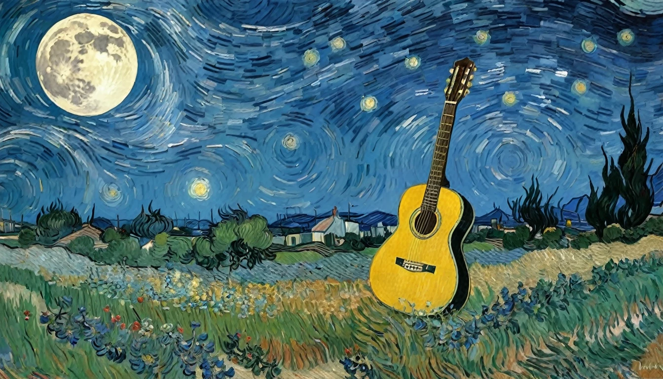Guitar, by Vincent Van Gogh moon in the background)