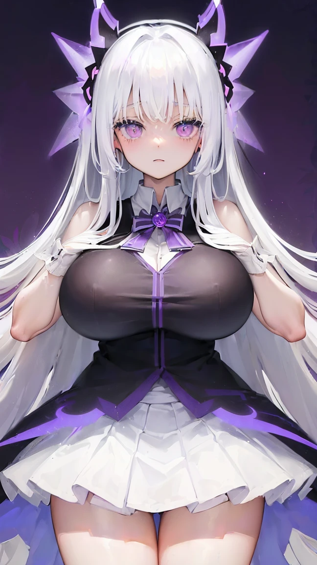 (((Itsuka Shido(date a live))),((gender bender,white hair,dark purple_eyes,cowboy shot,long straight hair)),((school uniform,gigantic breasts swelling,huge stature))