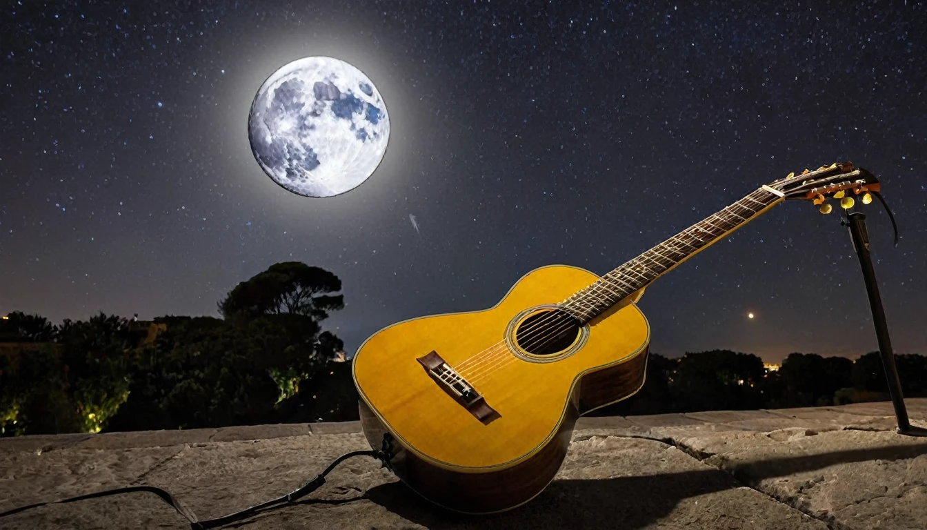 Guitar, par Michelangelo (moon in the background)