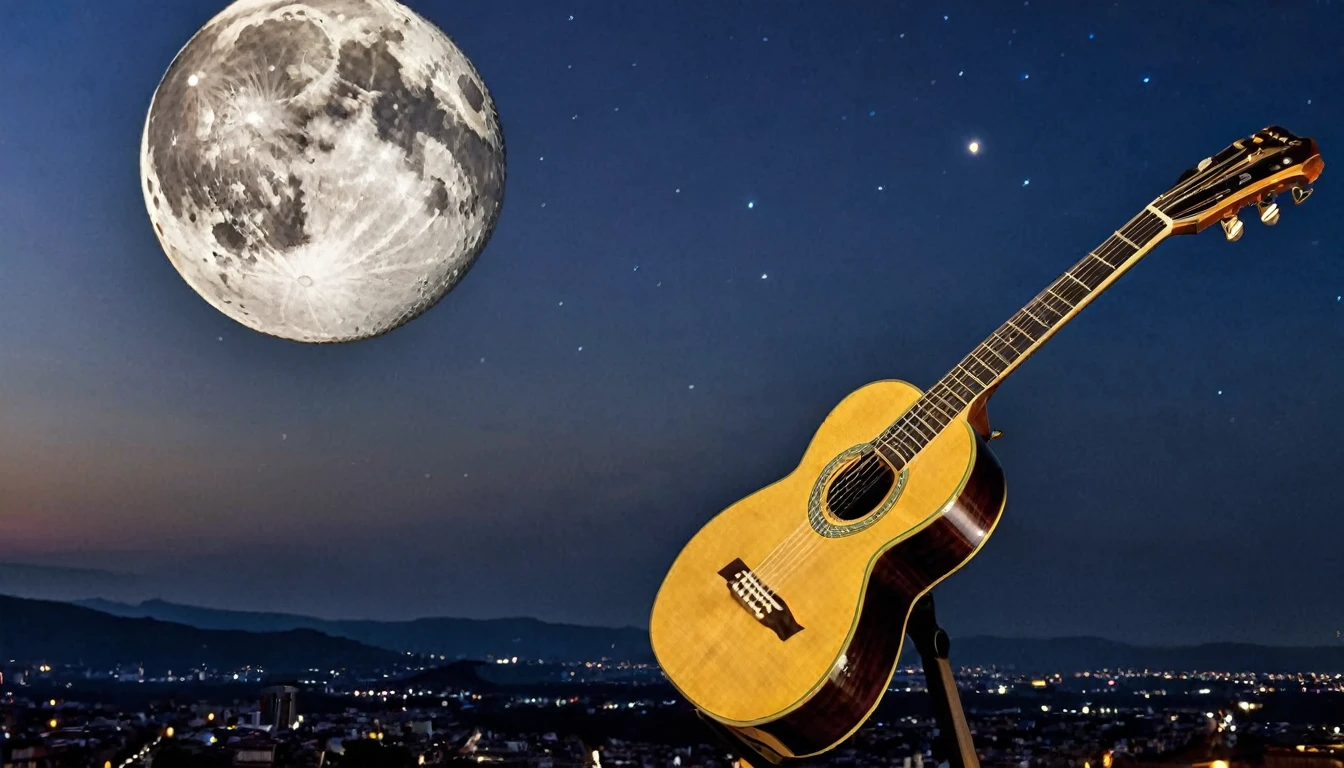 Guitar, par Michelangelo (moon in the background)