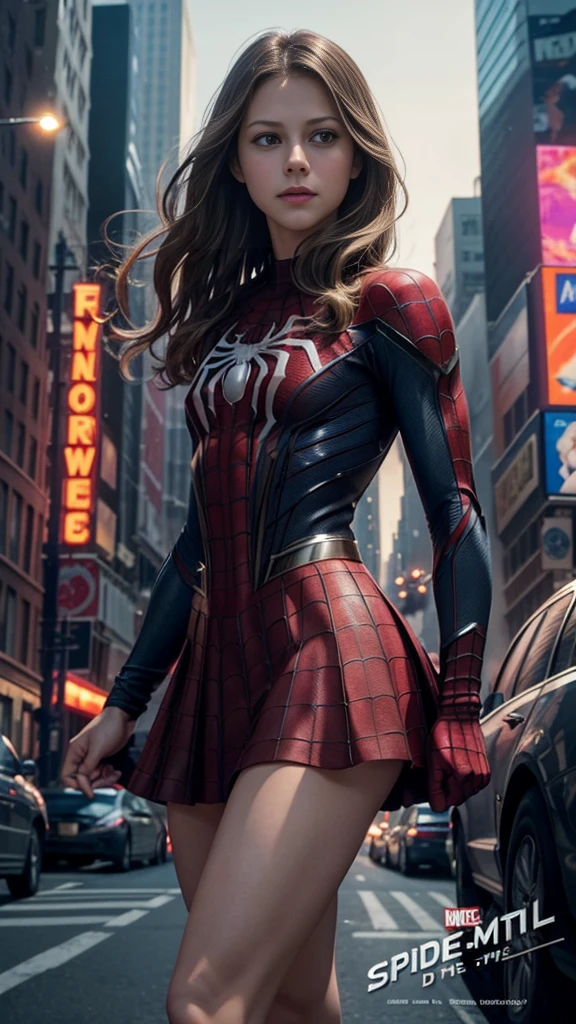 Melissa Benoist、マーベルコミックの映画Poster、so beautiful、Movies about Spider-Man、sexy、whole body、Wearing a skirt、Premiere Date、Poster、belly buttonを突き出す、new york、She&#39;s wearing a ripped Spiderman suit、The suit is torn、Wearing a skirt、Red and black color scheme、dynamic、masterpiece、Highest quality、Super detailed、Very detailed、Delicate and beautiful shine、Ultra-high resolution、Cinematic、break、breakドロップ、(Torn clothes:1.5)、(Wet clothes:1.4)、Bare shoulders、Real Rain、Wet Hair、belly button、Exposed Skin、sexyな肩を披露