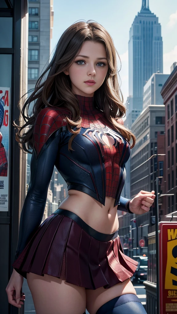 Melissa Benoist、マーベルコミックの映画Poster、so beautiful、Movies about Spider-Man、sexy、whole body、Wearing a skirt、Premiere Date、Poster、belly buttonを突き出す、new york、She&#39;s wearing a ripped Spiderman suit、The suit is torn、Wearing a skirt、Red and black color scheme、dynamic、masterpiece、Highest quality、Super detailed、Very detailed、Delicate and beautiful shine、Ultra-high resolution、Cinematic、break、breakドロップ、(Torn clothes:1.5)、(Wet clothes:1.4)、Bare shoulders、Real Rain、Wet Hair、belly button、Exposed Skin、sexyな肩を披露