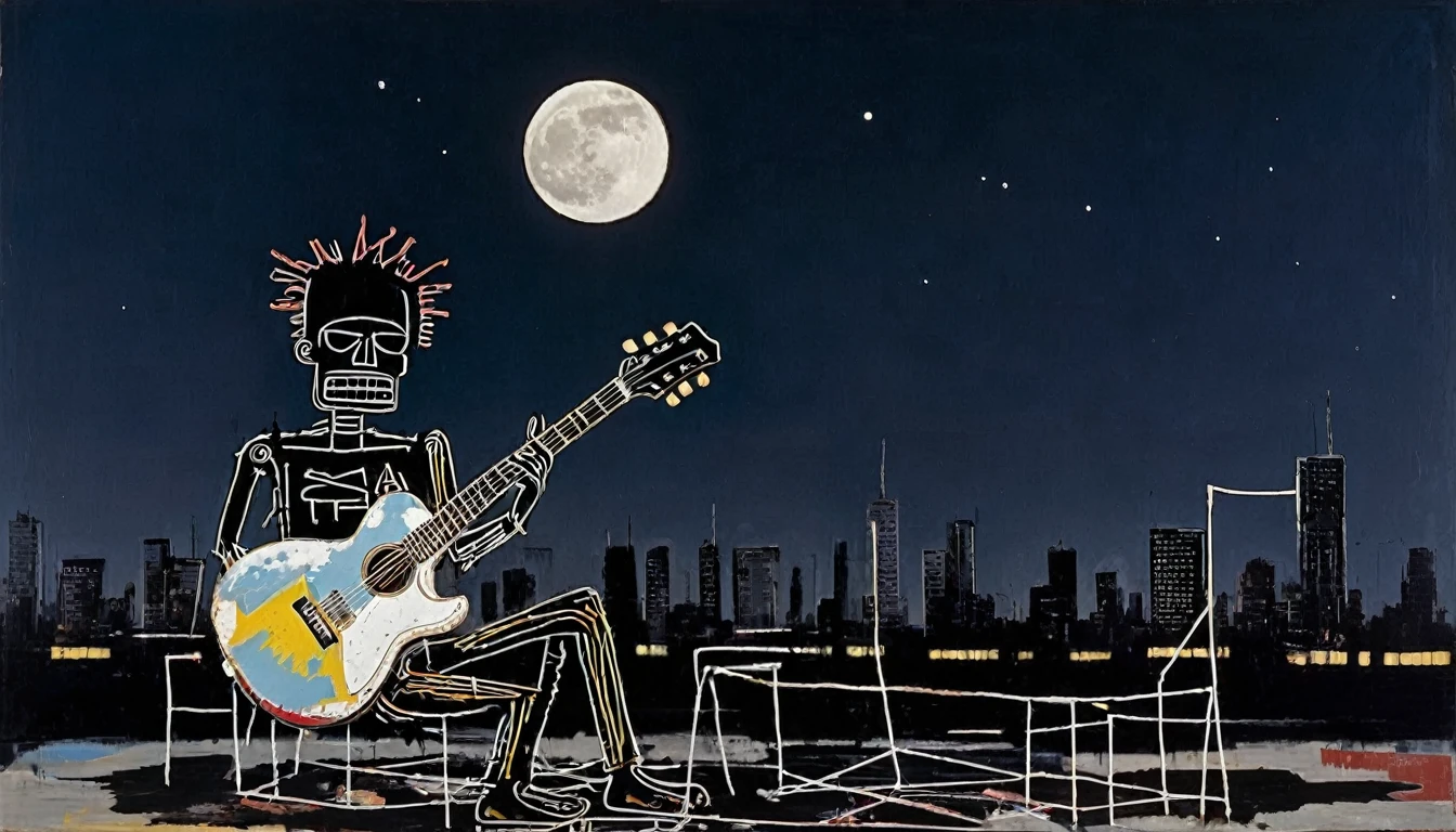 Guitar, by Jean-Michel Basquiat (moon in the background)