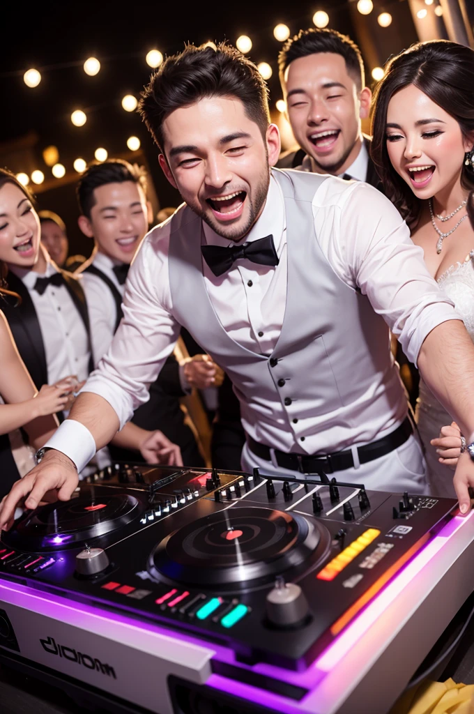 DJ at wedding with happy people