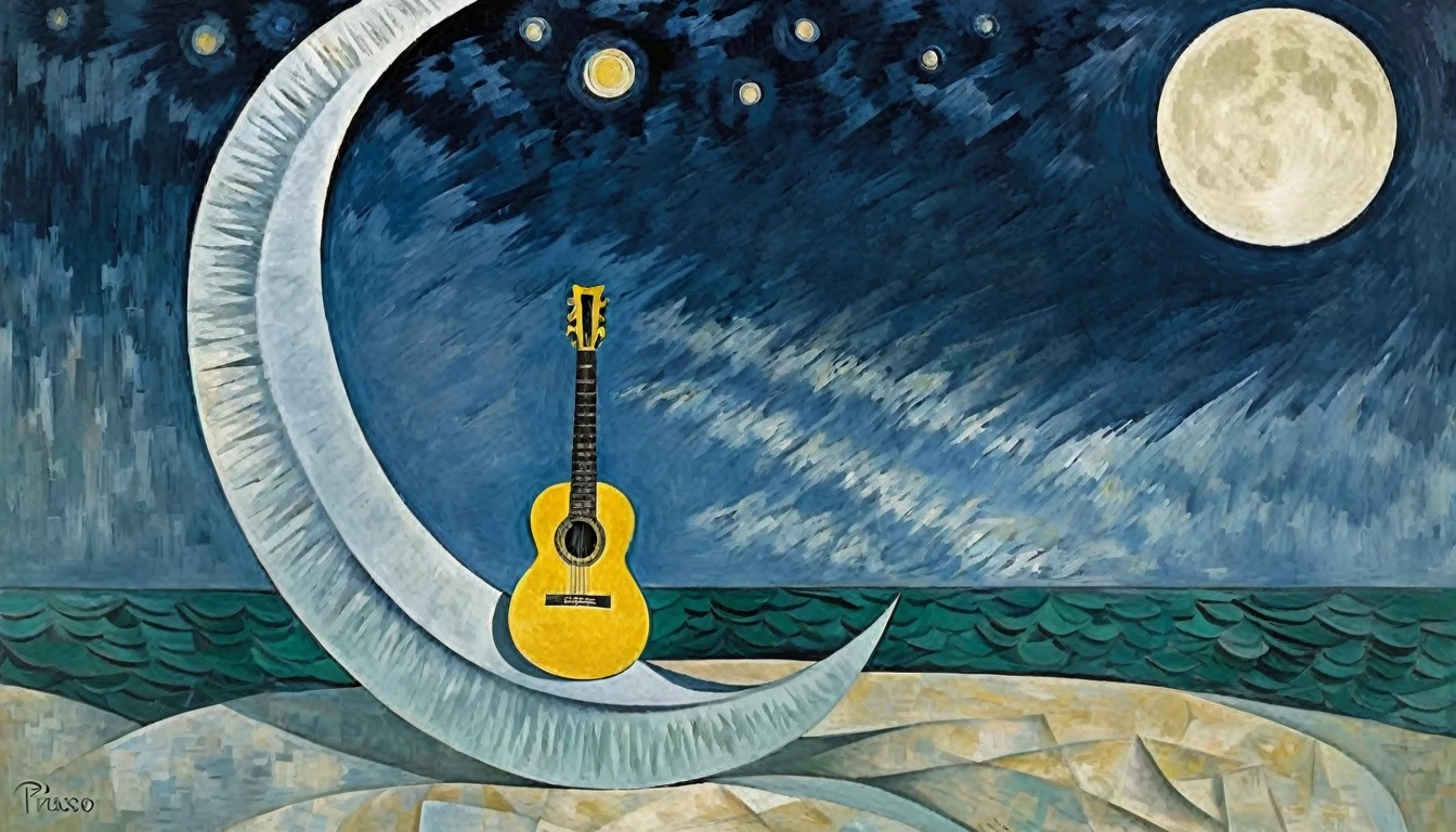 Guitar, by Pablo Picasso (moon in the background)