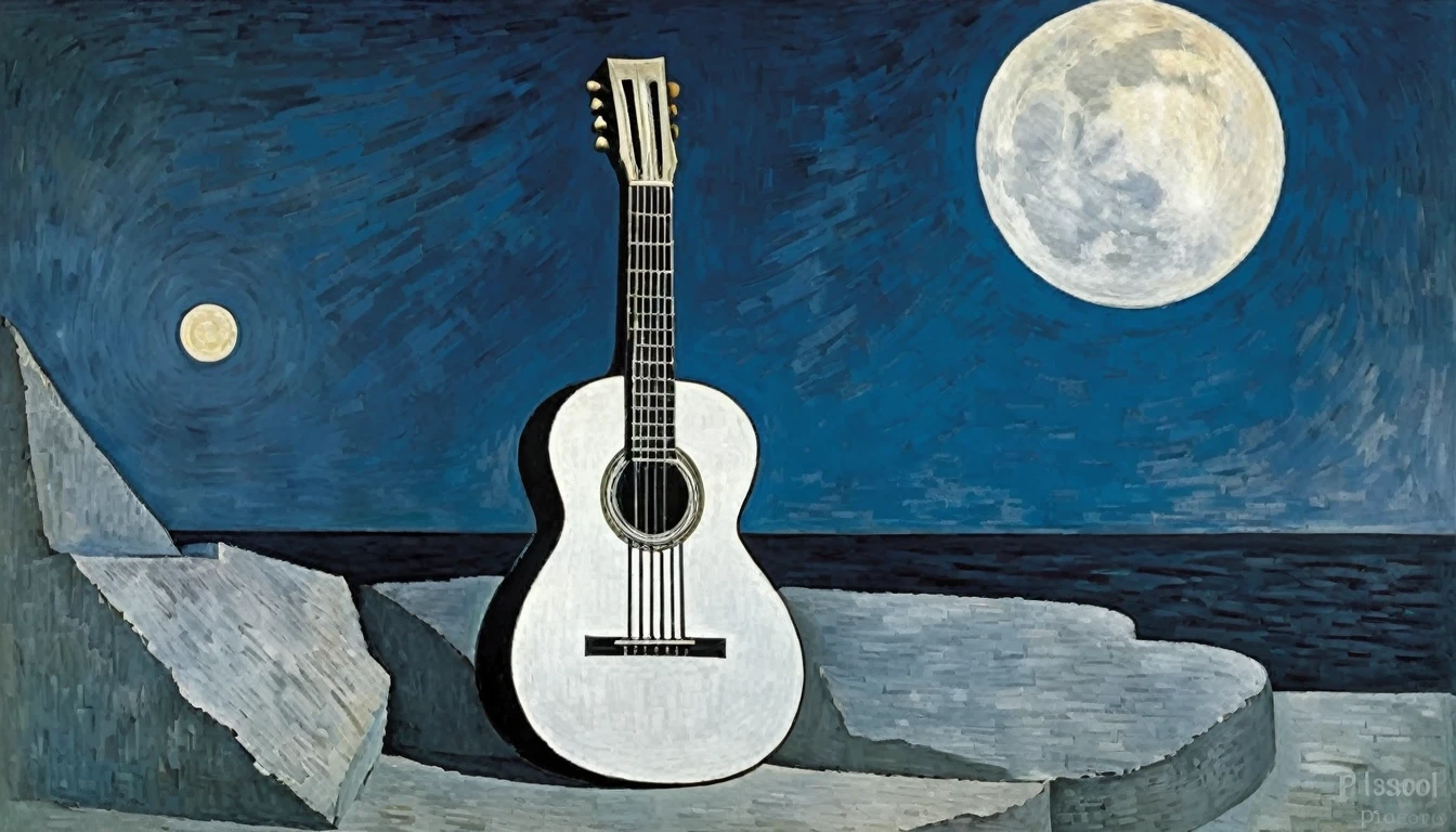 Guitar, by Pablo Picasso (moon in the background)