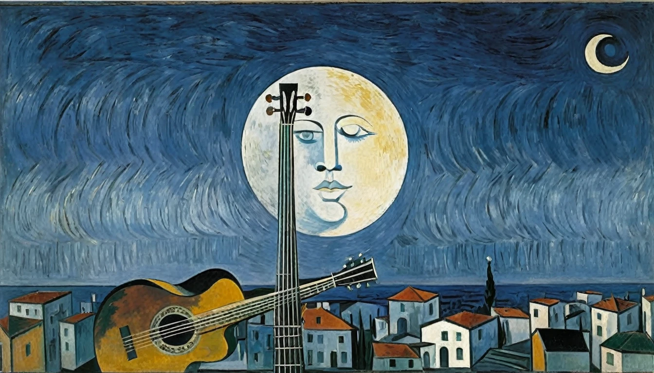 Guitar, by Pablo Picasso (moon in the background)