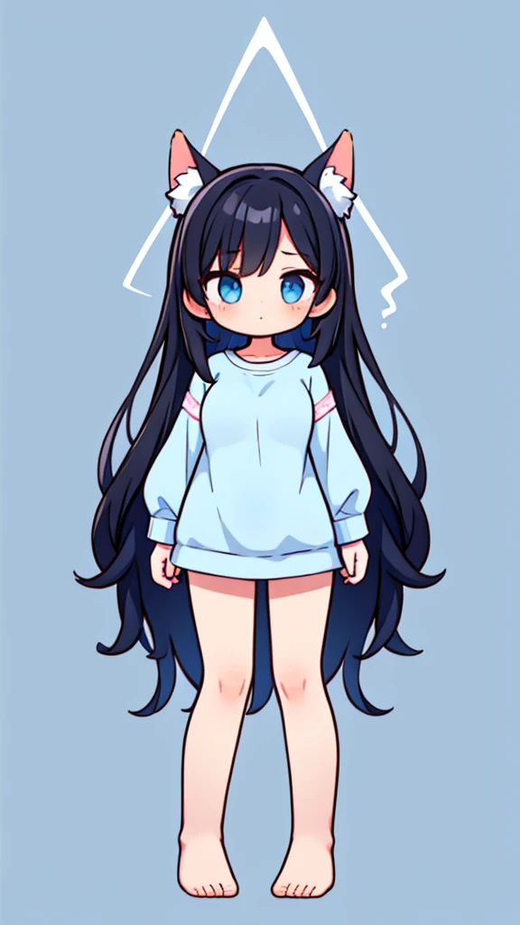 1 girl light blue room wear black hair long straight eyes light blue big breast front upright full body background simple