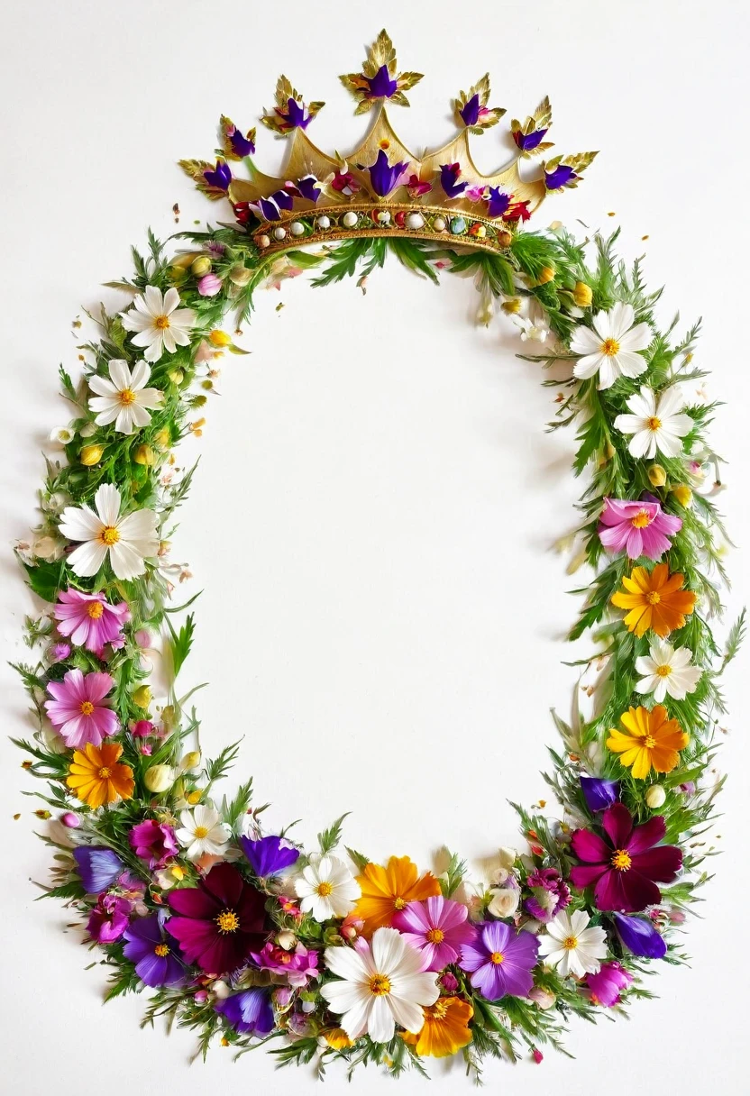 Masterpiece, best quality, very detailed, Fall Leaf Crafts, a beautiful crown made of flowers, Cosmos flower, White background