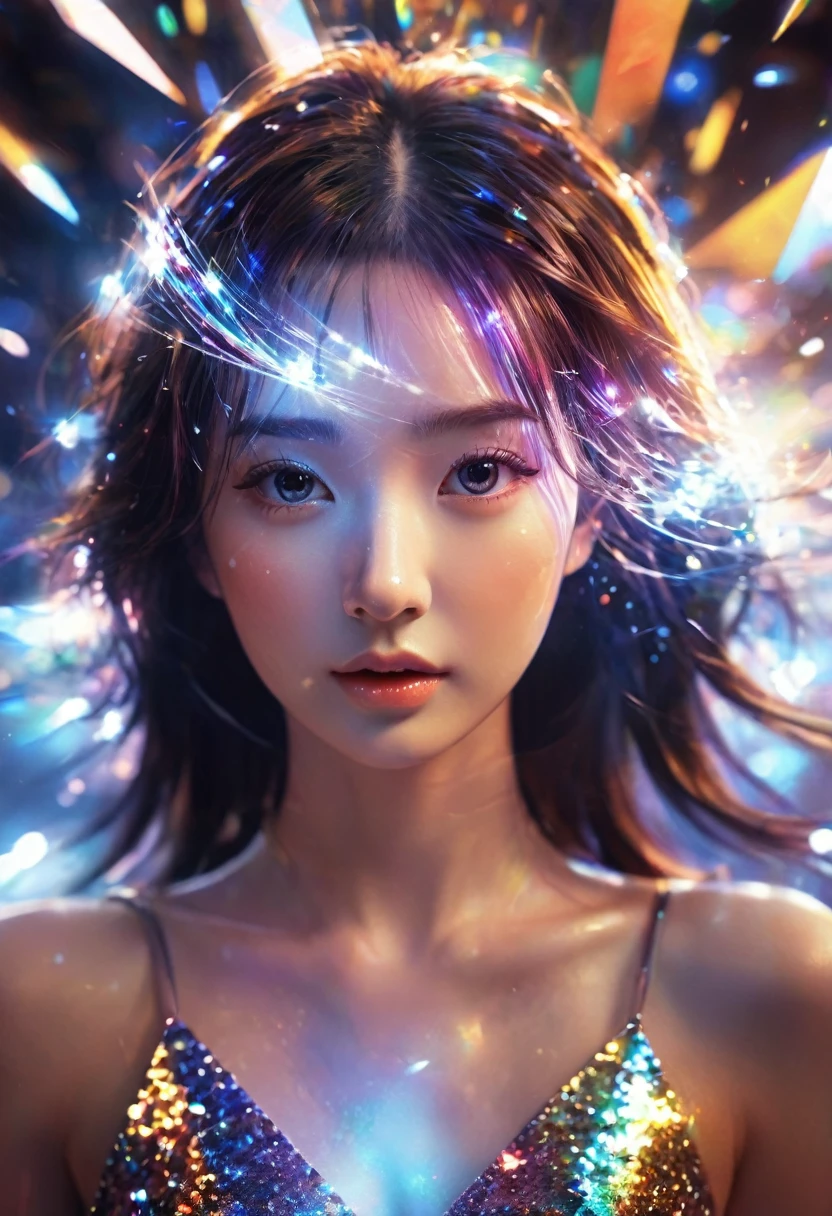 One girl,beautiful,Glittering,Motion Blur,triangle,Cinematic lighting effects