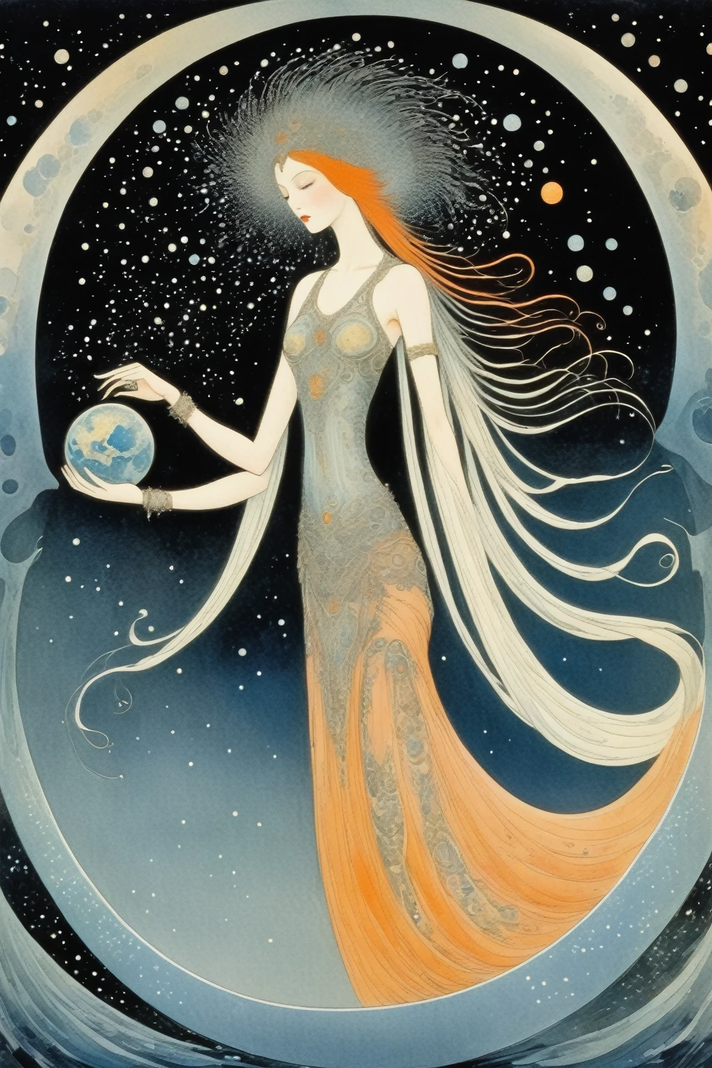 Kay Nielsen Style - Kay Nielsen Style. universe. The Earth is about to collapse. The goddess dances while looking down at it..