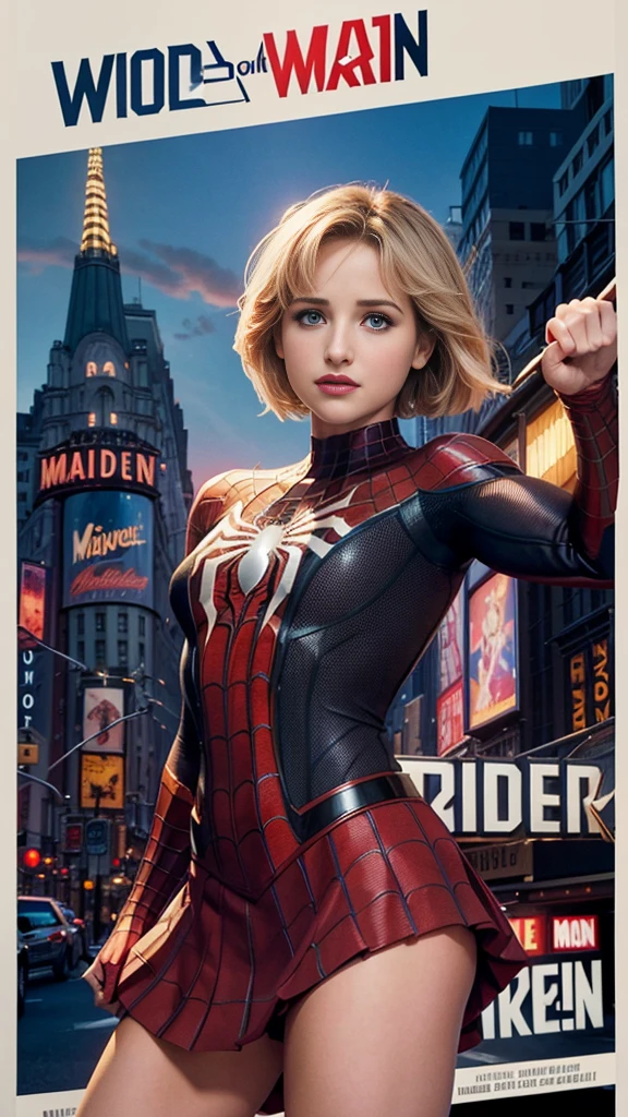 Dianna Agron、マーベルコミックの映画Poster、so beautiful、Movies about Spider-Man、sexy、whole body、Wearing a skirt、Premiere Date、Poster、belly buttonを突き出す、new york、She&#39;s wearing a ripped Spiderman suit、The suit is torn、Wearing a skirt、Red and black color scheme、dynamic、masterpiece、Highest quality、Super detailed、Very detailed、Delicate and beautiful shine、Ultra-high resolution、Cinematic、break、breakドロップ、(Torn clothes:1.5)、(Wet clothes:1.4)、Bare shoulders、Real Rain、Wet Hair、belly button、Exposed Skin、sexyな肩を披露