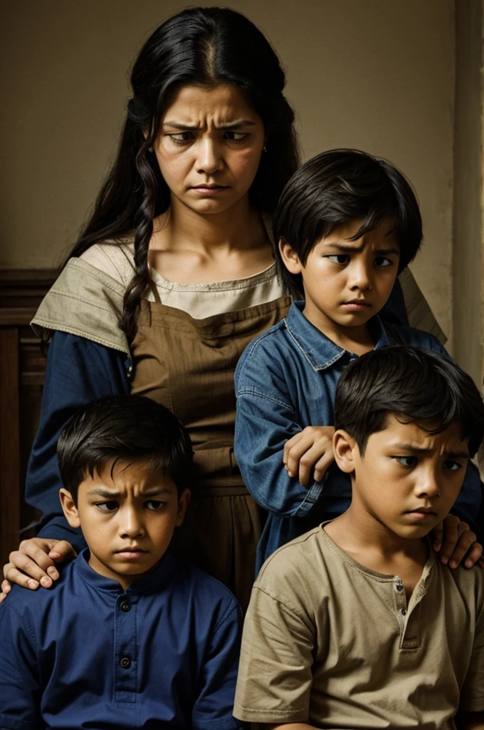 See a sad mother and her son