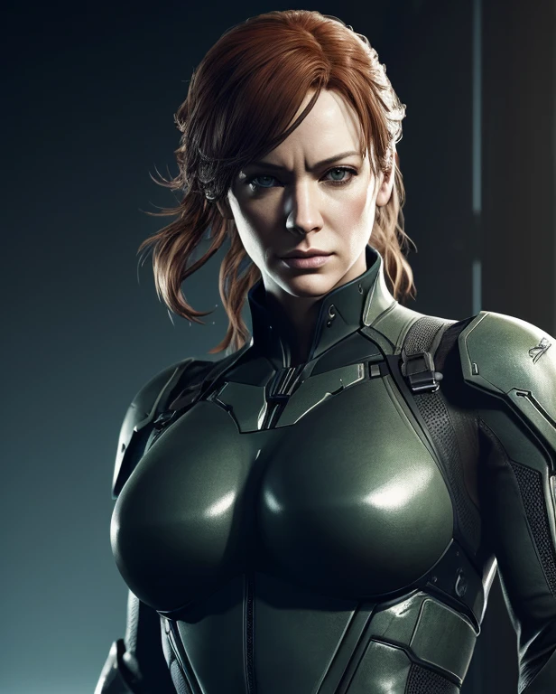 Christina Hendricks as a Metal Gear Solid character, High-quality facial research of Christina Hendricks, (Christina's sculpted cheekbones and slight wrinkles around the face), (detailed facial feature, detailed skin, clear skin),48 years old, High-quality detailed research of Christina Hendricks voluptuous figure. Full body, super quality for competition, whole body, casual pose, beautiful pose, (extremely detailed CG 8k wallpaper), (extremely delicate and beautiful), (masterpiece), (best quality: 1.0), (ultra-high resolution: 1.0), beautiful lighting, perfect lighting, realistic shadows, [high resolution], detailed skin, super detailed (((colorful))), Digital art, Metal Gear Solid concept art, Full Body concept art, Expert concept art with high detail, Concept art such as Ernest Halimov, Stealth game concept art, Concept art, Yoji Shinkawa style, Video game concept art, 4k
