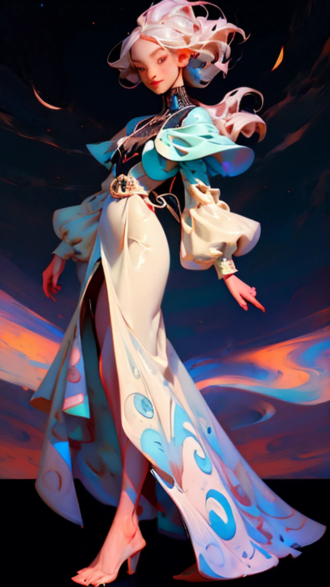 An ultra-realistic and Super detailed (A legendary multi-coloured psychedelic masterpiece), ((Big gorgeous, Shine, COLORFUL INFINITY ♾️ SYMBOL IN HER HANDS)), ((Full body portrait)), (Dynamic Angle), Highest quality, (Diagonal view), One girl, 彼女はbeautiful魔法の錬金術師です, Very noble white woman, Ring-shaped silver eyes, Calm, Half closed eyes, Slim body, Slim waist, Small breasts, (barefoot), wonderful dark hair, A confident smile, ((ゴージャスでカラフルな虹色にShine銀河を手に持つ)), Celestial Map, A very elaborate and expensive wizard&#39;s skirt, beautiful, dramatic, Backlight, night, midnight, (Many Stars), beautiful fantastic night view, (Super detailed, finely detailed beautiful eyes and face), High resolution, 8K Ultra HD, Perfect Anatomy, Perfect Fingers, Highly detailed landscape, Highly detailed background, perspective, Depth of written boundary, Atmospheric