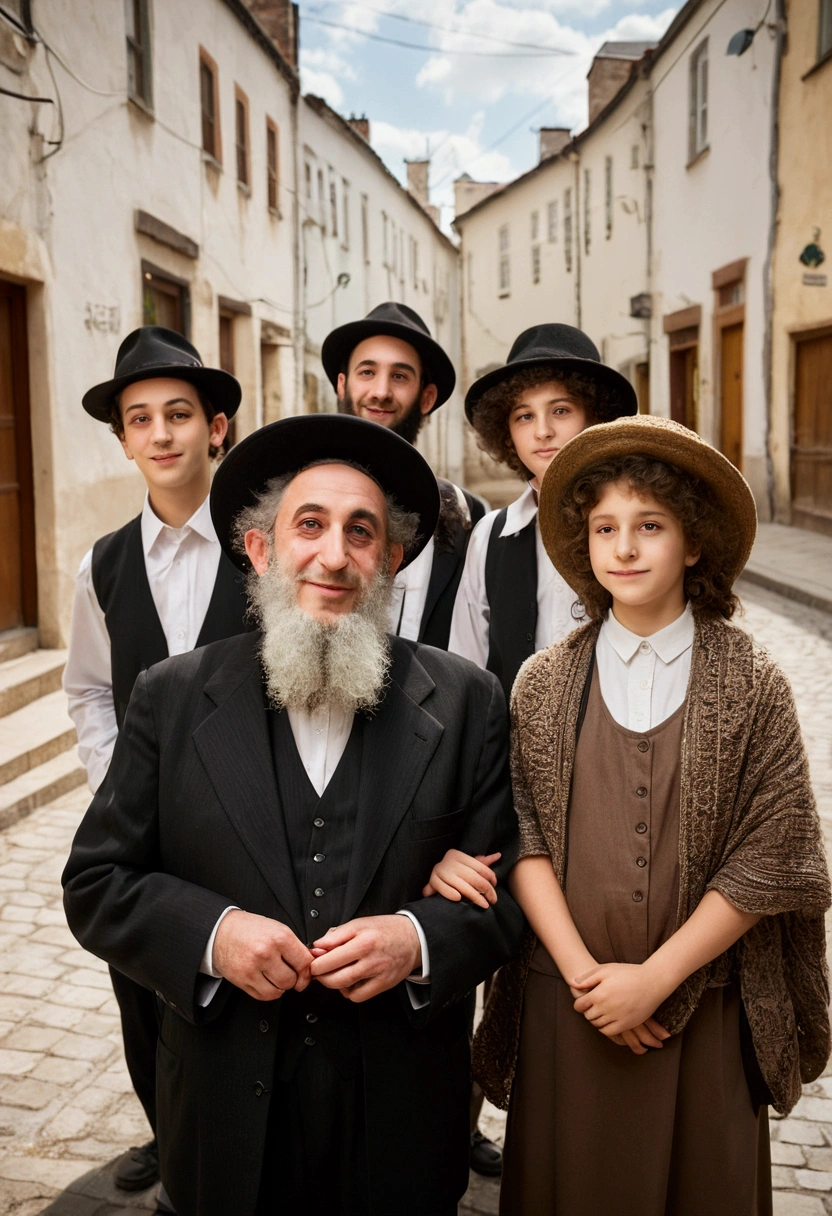 A group of cute Jews in a Jewish town