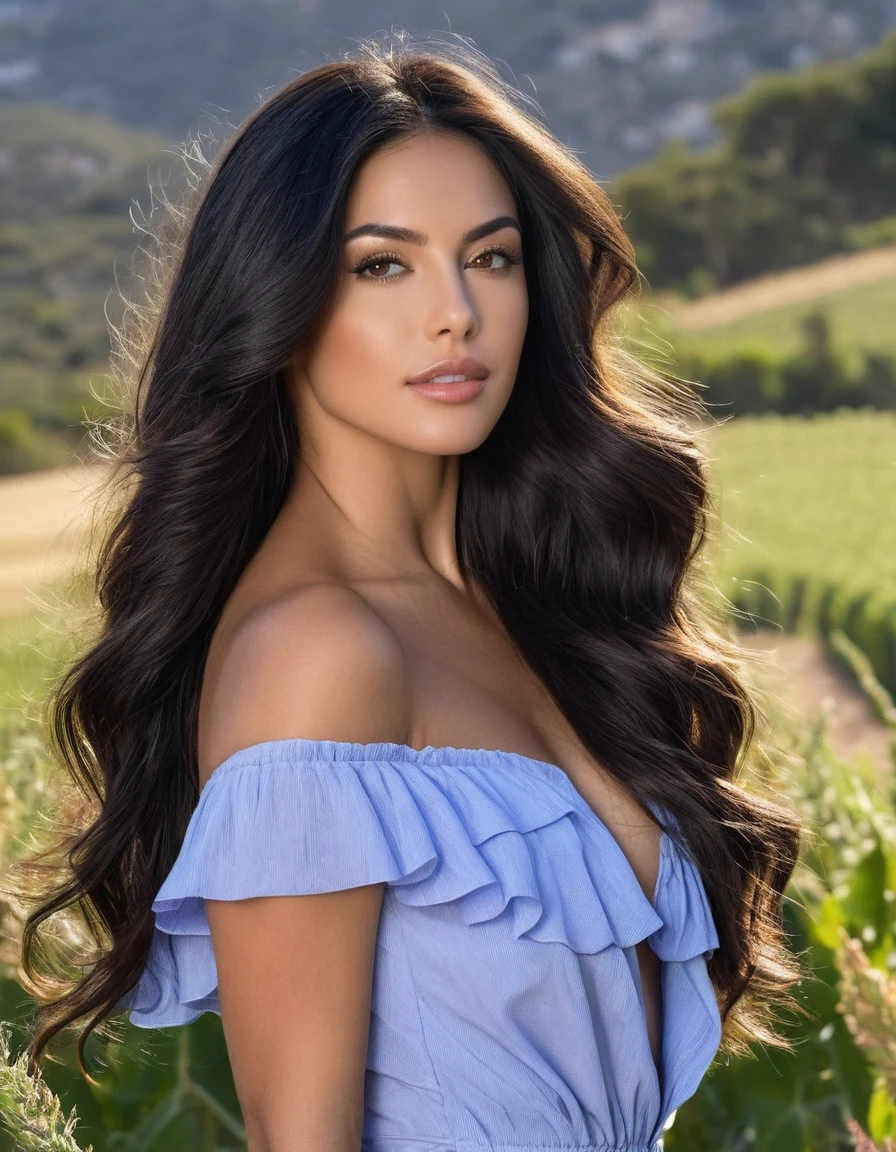 plucked woman with long hair posing for a photo in a field, lorena avarez, violet myers, Mia Caliph, gorgeous latina face, 30 year old woman, 3 0 years old woman, marischa becker, beautiful mexican woman, looks like laura barriales, sexy face, thick lips, brown hair and a perfect body, cleaveage She has very long dark hair down to her hips, she is tall with a slim build and biggest vacation in Monaco pictures That face, very influencer style photos in south of France sexy girl with dark brown hair, gorgeous woman, long curvy black hair, violet myers, jaw dropping beauty, gorgeous latina face, gorgeous beautiful woman, wavy long - length black hair, wavy hair spread out, thick dark hair, looks like laura barriales, attractive woman, gorgeous female