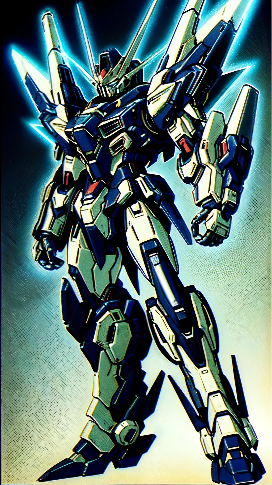 (masterpiece:1.5, best quality:1.5, extremely delicate:1.5, foreshortening:1.5, dynamic angle:1.5), humanoid Mecha, fully enclosed shoulder guards, matching arm and leg guards, full body, full armor, the design balances heavy with agility, (the color scheme is primarily white with red and blue accents, the concept Inspired by Super robot, organic biotech armor, standing, floating high above the futuristic sci-fi city), exquisite and mature art style, (aura effect, energy, glowing eyes, the armor glows), ((SRS)), metallic, dramatic, high definition, highres, ultra-detailed, ultra-fine painting, professional, perfect body proportions, anatomically correct, symmetrical face, extremely detailed eyes and face, high quality eyes, creativity, RAW photo, UHD, 32k, Natural light, cinematic lighting, masterpiece-anatomy-perfect