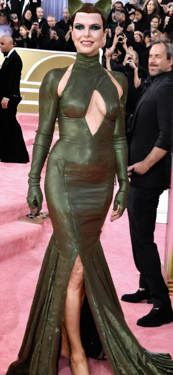 cat Woman, with a dress and boots to go to the Grammys
