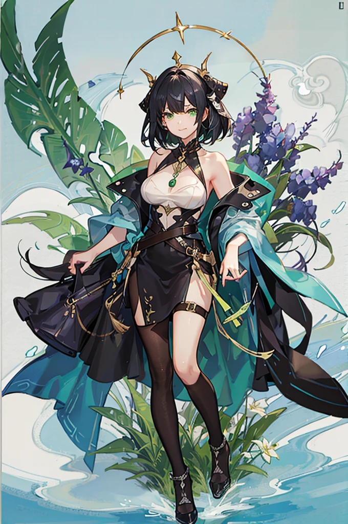 astolfo, taro card border, green and black hair