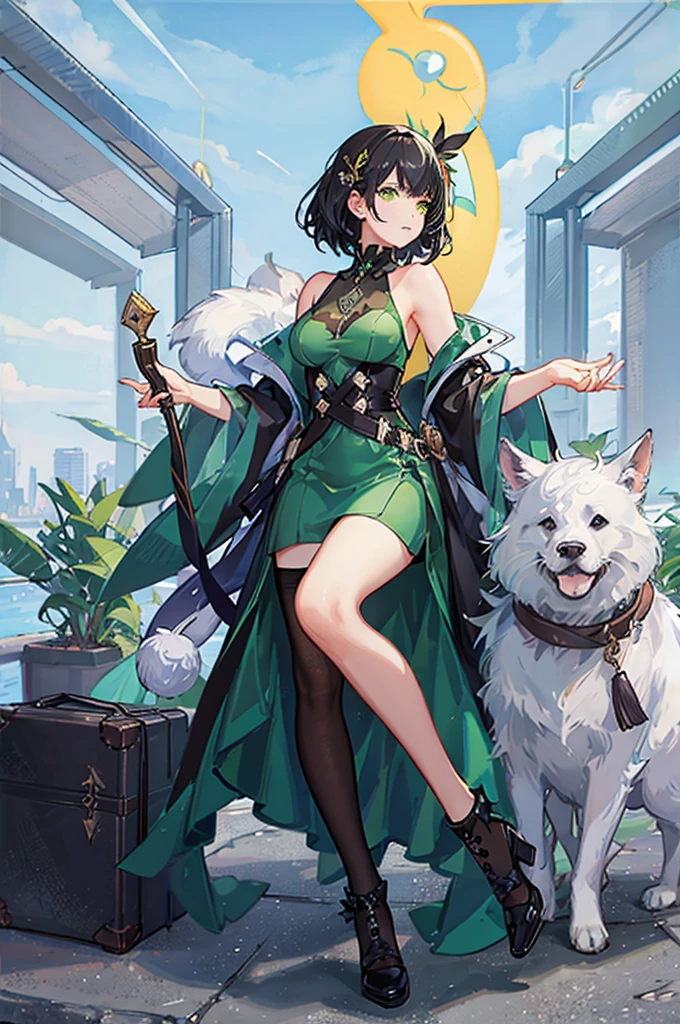 astolfo, taro card border, green and black hair