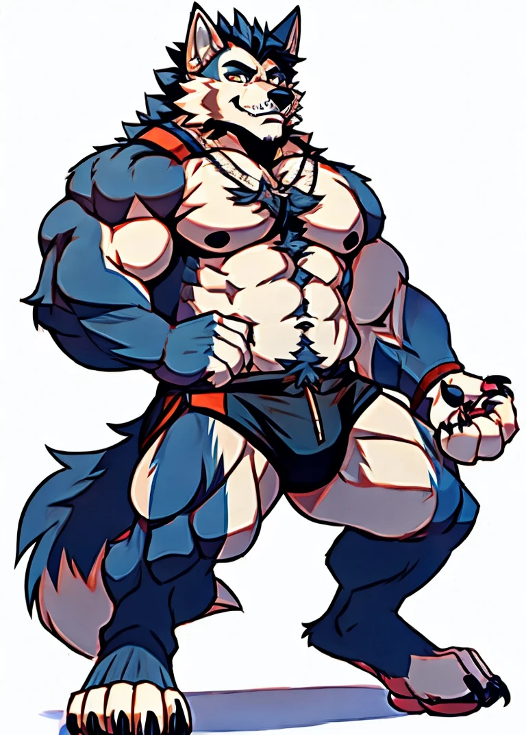 Human-wolf,musculous,Hairy all over,clawed paws, through