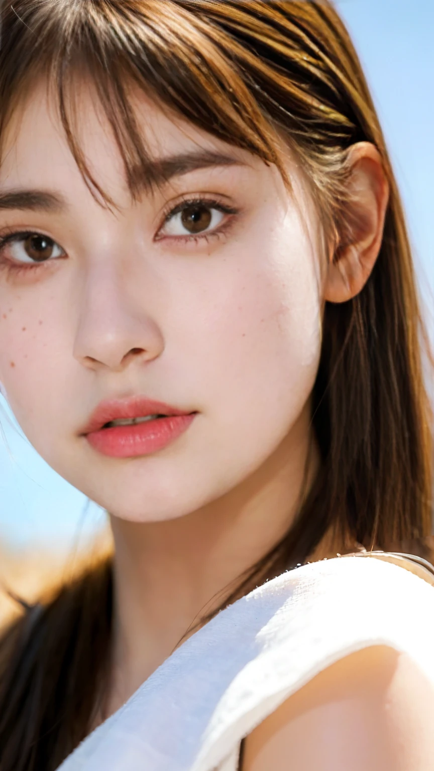 20 year old cute Japan woman, ((Extremely precise and accurate anatomy:1.0)), (Highest quality realistic skin textures:1.6), clean and glowing skin, Thin Skin, mesh, (Enhances the beauty of skin texture:1.2), ((((The texture of each individual hair, long and delicate lashes, Beautifully trimmed eyebrows, Facial pores, Detail of blood vessels in the white of the eye, Thin and visible capillaries in the skin)))), (Realistic as a photo:1.4), (Very realistic:1.4), (Improvement of quality:1.4), Realistic lighting, Backlight, A gentle light that illuminates the face, Ray Tracing, Bright light, (Smoother lighting:1.05), (Improving the quality of cinema lighting:0.9), 32k, fine grain, Detailed face, (Film Grain:1.1), (Natural smile:0), Accentuates body lines, High resolution, Natural look, Kind eyes, Delicate light and shadow, Clear skin, Graceful Pose, Beautiful Eyes, Sharp details, Soft light reflection, Beautiful contours, Delicate skin tone, Natural background, Natural poses in everyday situations, Extremely fine detail, Lora Style