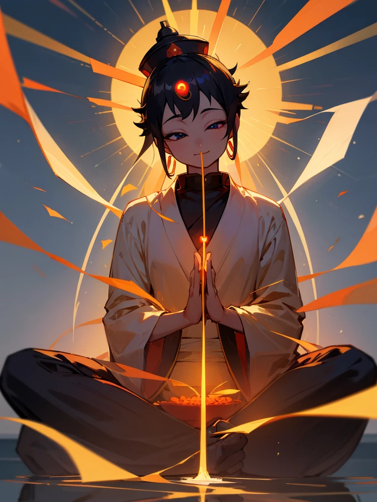 Amitabha Buddha 微笑み eyes closed buddha posture halo black hair hands together third eye 涙