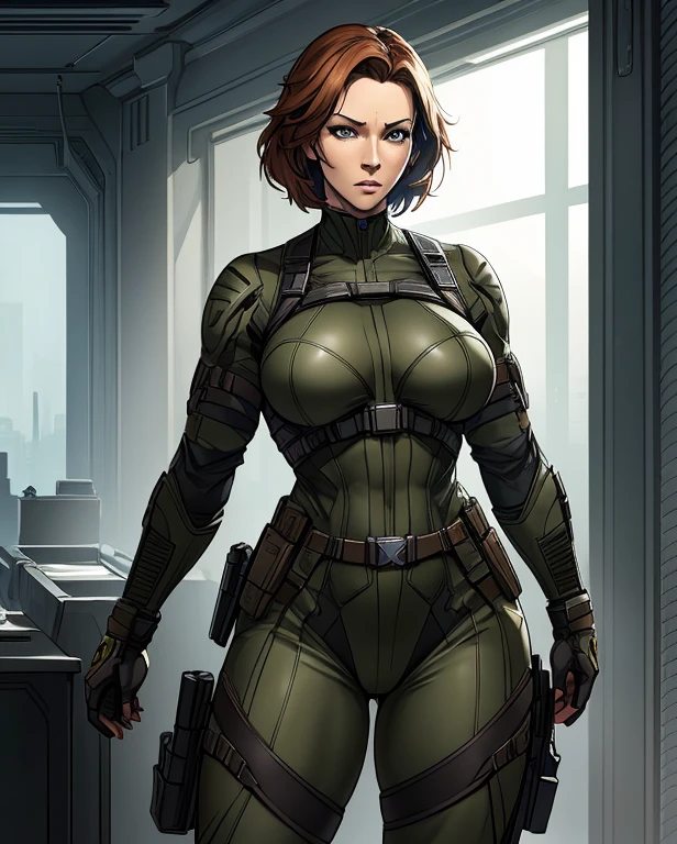 Christina Hendricks as a Metal Gear Solid character, High-quality facial research of Christina Hendricks, (Christina's sculpted cheekbones and slight wrinkles around the face), (detailed facial feature, detailed skin, clear skin), alluring 48 year old woman, High-quality detailed research of Christina Hendricks voluptuous figure. Full body, super quality for competition, whole body, casual pose, beautiful pose, (extremely detailed CG 8k wallpaper), (extremely delicate and beautiful), (masterpiece), (best quality: 1.0), (ultra-high resolution: 1.0), beautiful lighting, perfect lighting, realistic shadows, [high resolution], detailed skin, super detailed (((colorful))), Digital art, Metal Gear Solid concept art, Full Body concept art, Expert concept art with high detail, Concept art such as Ernest Halimov, Stealth game concept art, Concept art, Yoji Shinkawa style, Video game concept art, 4k
